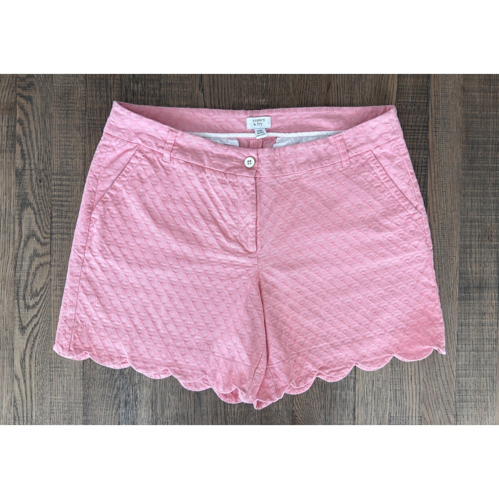 Crown & Ivy Shelby Pink Scalloped Hem Textured Jacquard Shorts Womens 16W